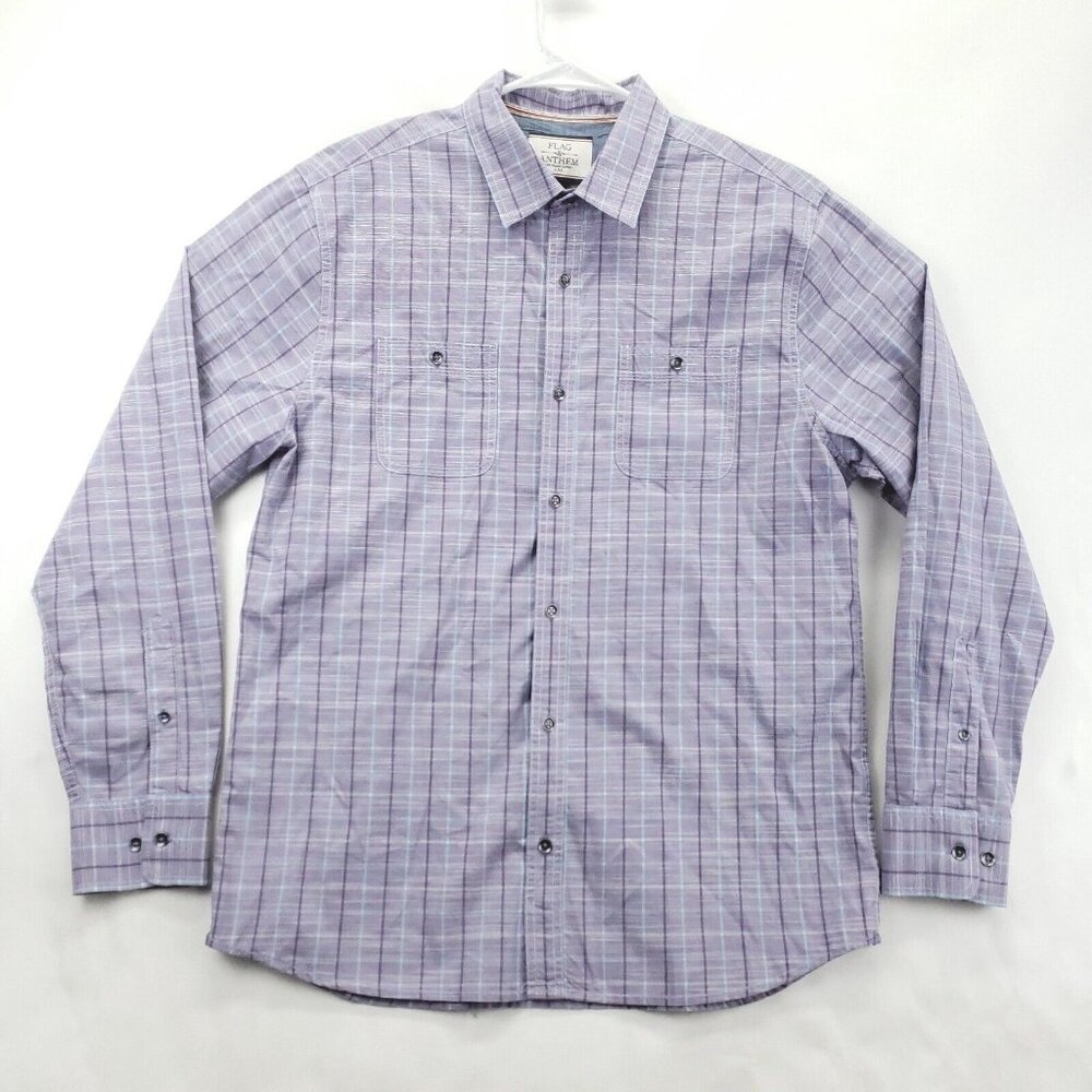 Flag & Anthem Shirt Mens Large Purple Plaid 100% Cotton Flip Cuffs Button-Up